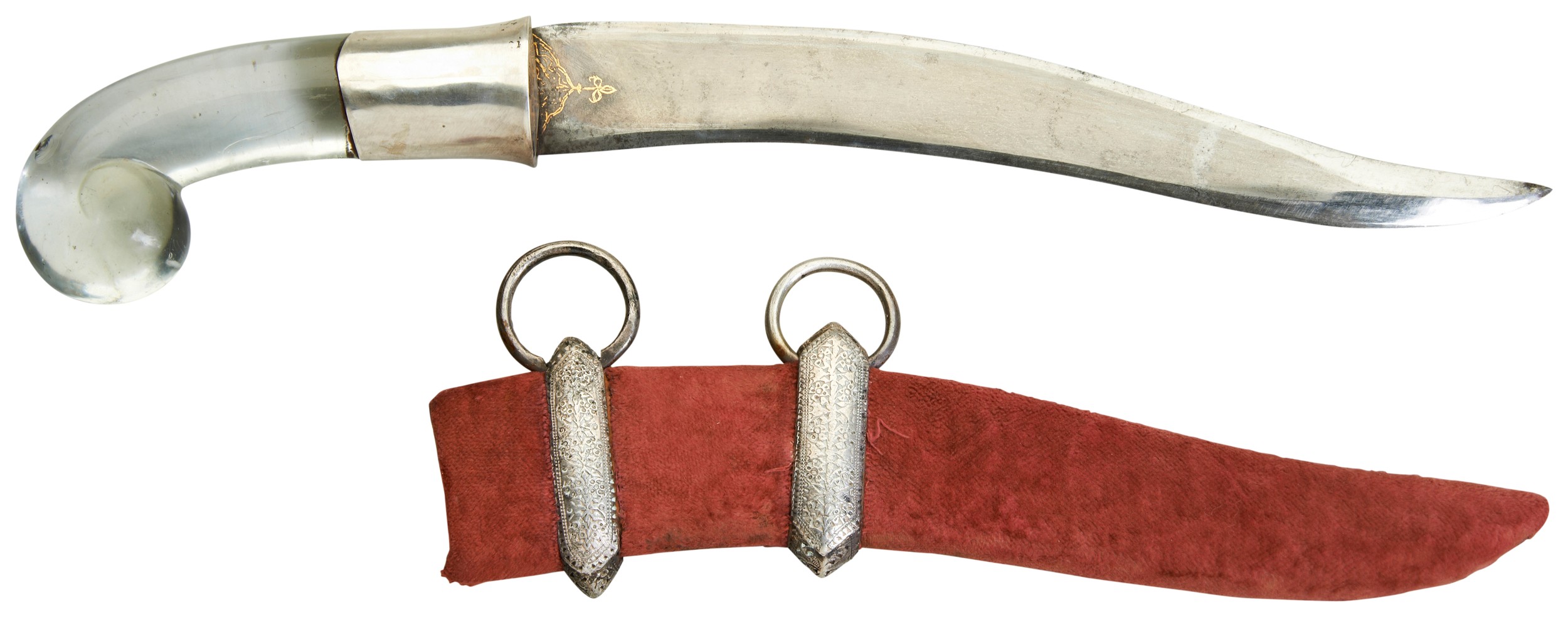 A ROCK-CRYSTAL HILTED GOLD-INLAID STEEL DAGGER, (KARD) INDIA, 19TH CENTURY with silvered-metal - Bild 2 aus 2