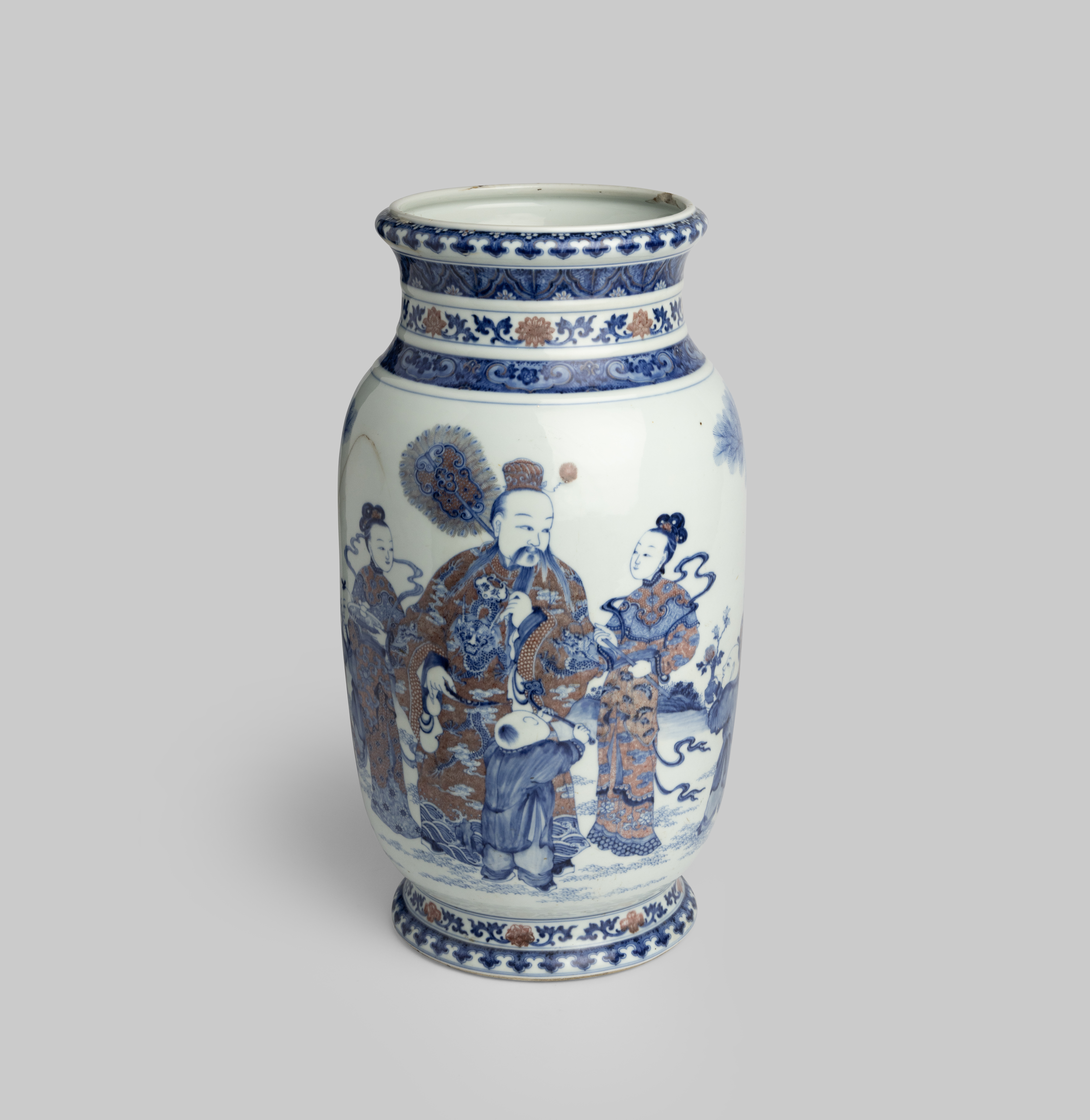 A LARGE AND RARE UNDERGLAZE BLUE AND COPPER-RED 'STAR GOD & DEER' LANTERN VASE YONGZHENG / - Image 11 of 12