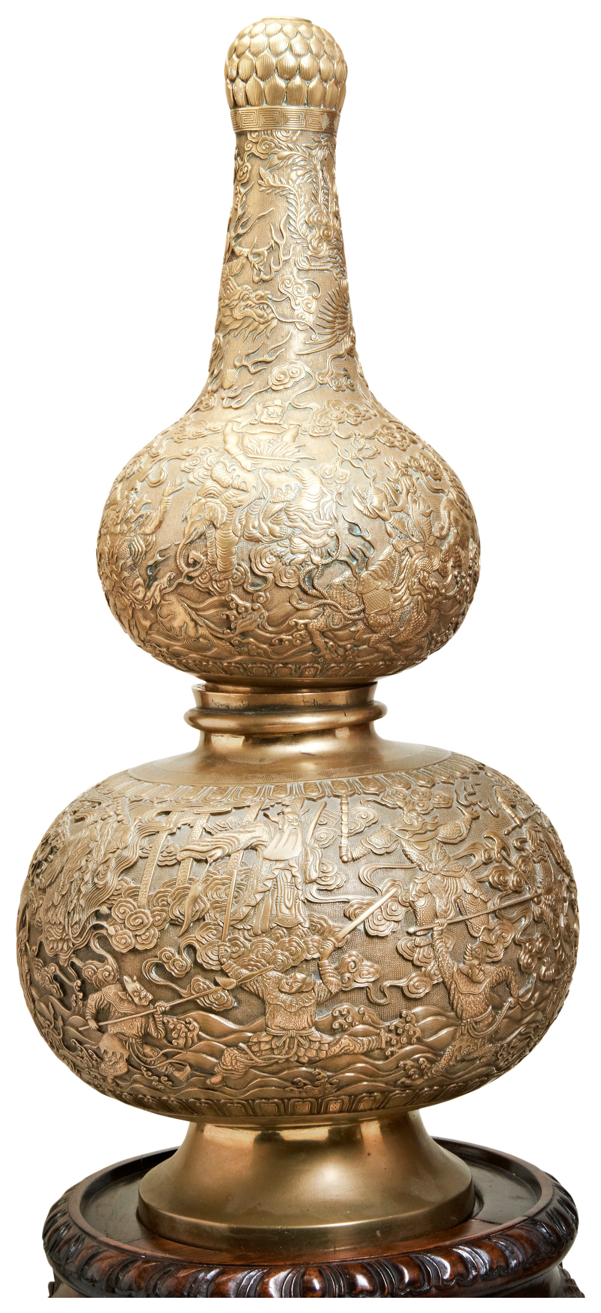 A FINE AND LARGE GILT-BRONZE DOUBLE-GOURD INCENSE BURNER  QING DYNASTY, 18TH / 19TH CENTURY 清 - Bild 2 aus 5