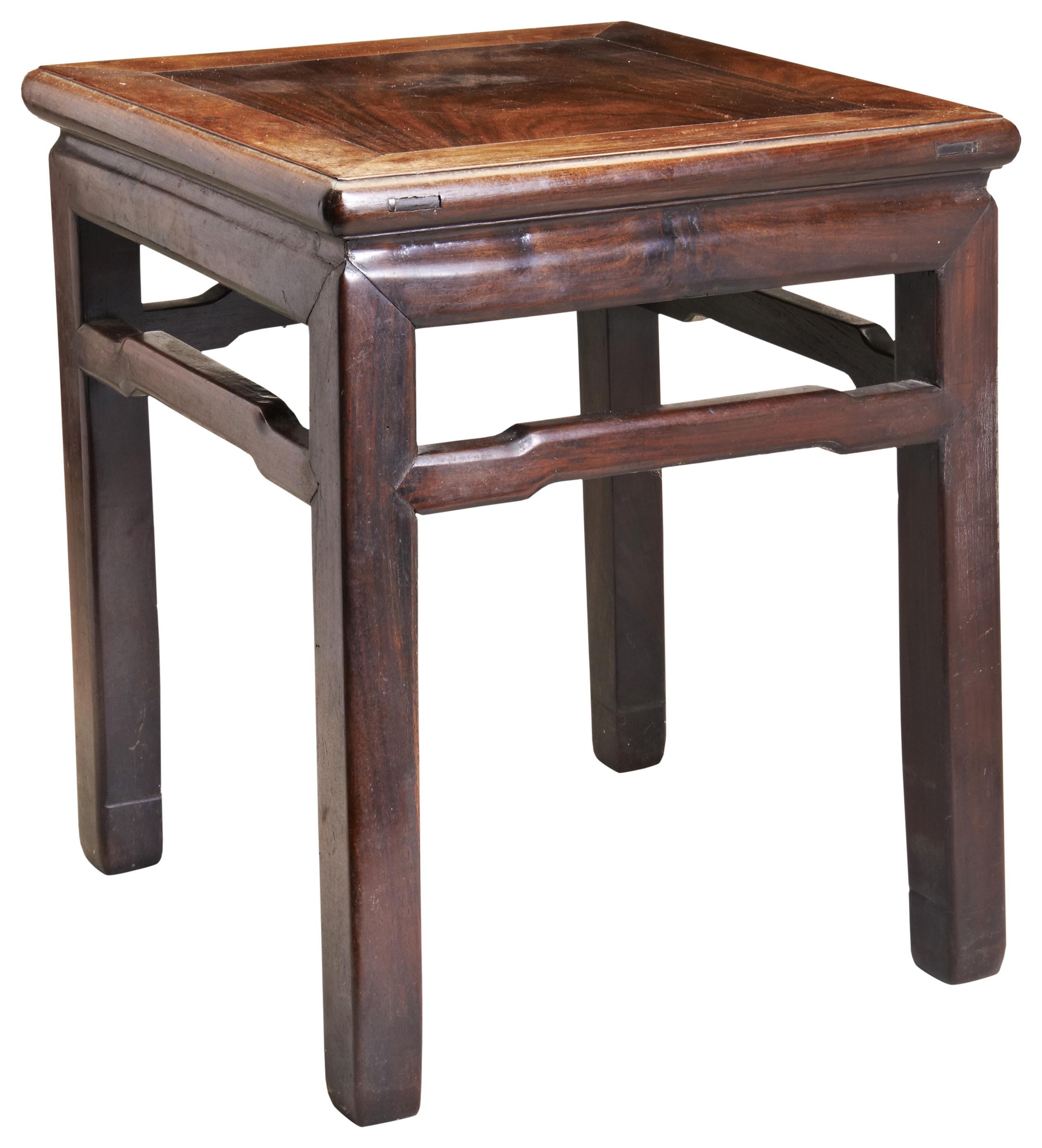 A CHINESE HARDWOOD STOOL QING DYNASTY (1644-1912) with natural wooden grain.