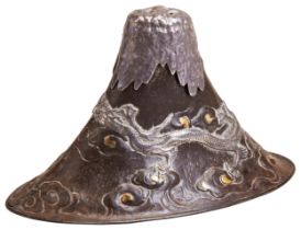 A JAPANESE BRONZE INCESE BUNNER MEIJI PERIOD (1868-1912) a mountain formed incense burner also