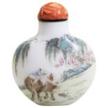 AN ENAMELLED CHINESE GLASS SNUFF BOTTLE  AND STOPPER 19TH/20TH CENTURY white Peking glass snuff