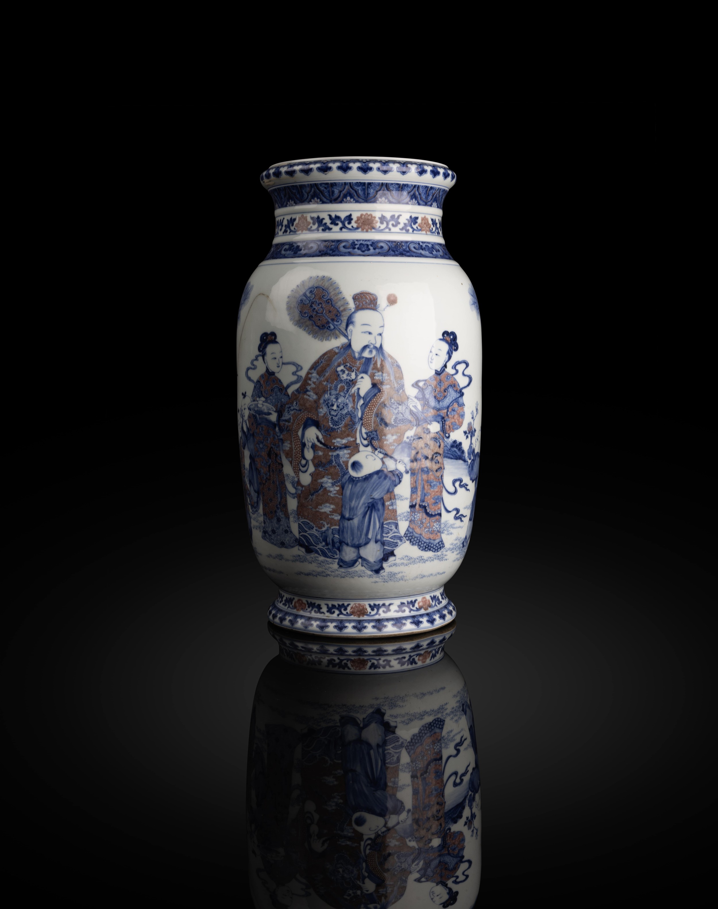 A LARGE AND RARE UNDERGLAZE BLUE AND COPPER-RED 'STAR GOD & DEER' LANTERN VASE YONGZHENG / - Image 3 of 12