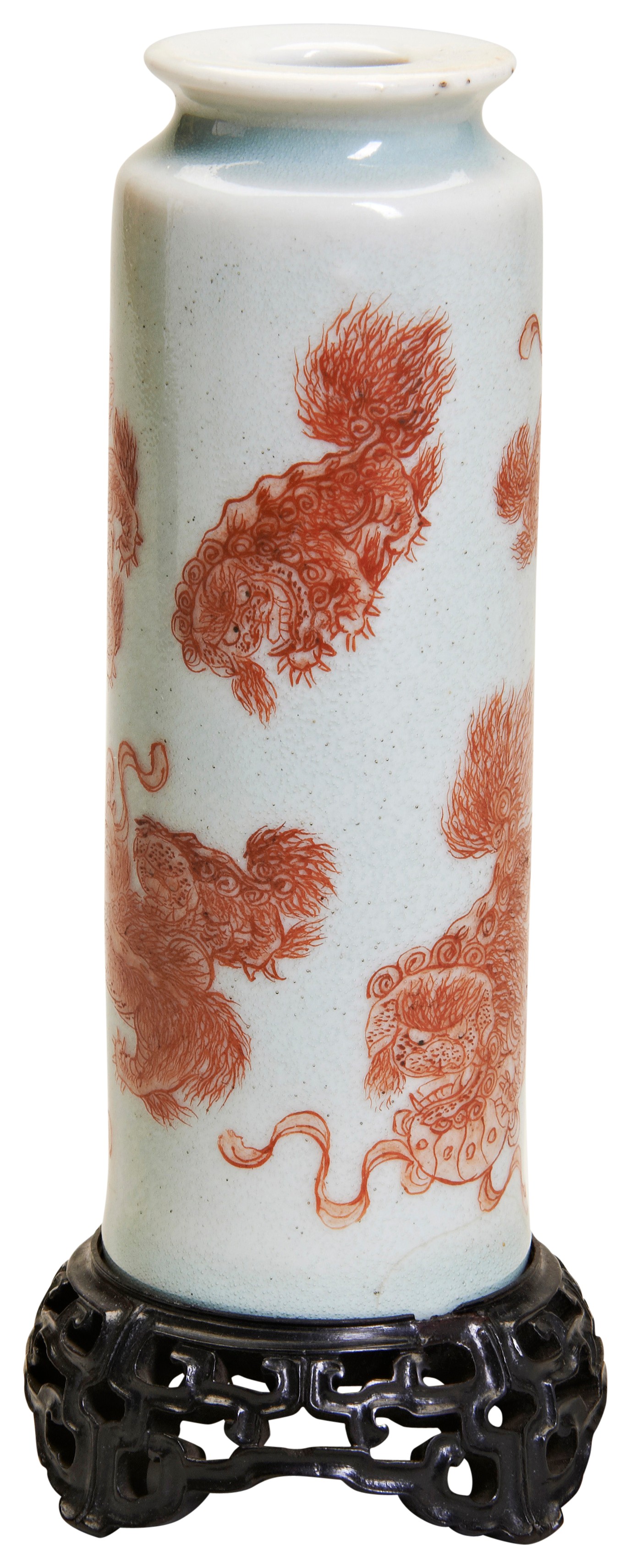 AN IRON-RED DECORATED AND CELADON-GLAZED CYLINDER VASE REPUBLIC PERIOD (1912-1949) painted with iron