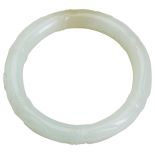 WHITE JADE BANGLE 20TH CENTURY  with bamboo knot carving  7.5cm diam