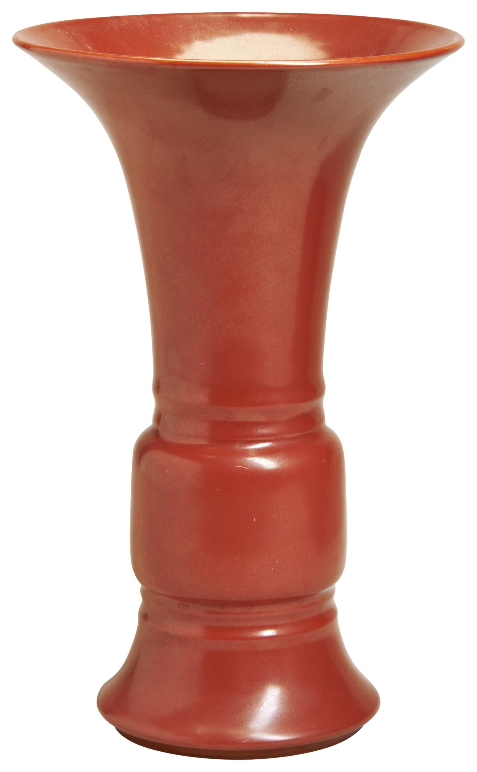 A CORAL-RED GU FORM VASE LATE QING / REPUBLIC PERIOD  covered all over in a rich coral-red glaze,