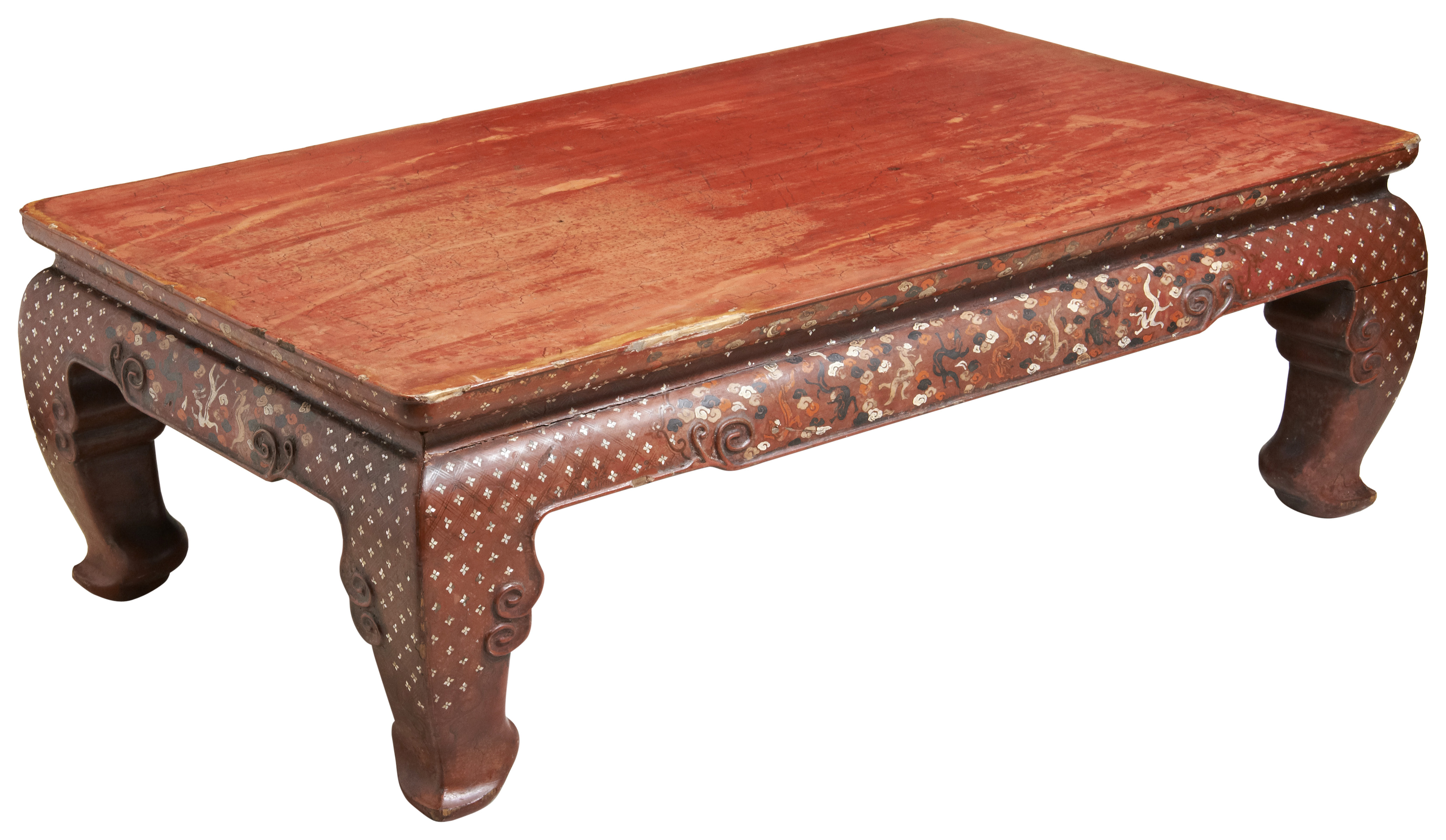 A RED LACQUER AND MOTHER AND PEARL INLAID LOW TABLE, KANG QING DYNASTY, 18TH / 19TH CENTURY  red