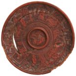 A RARE CINNABAR LACQUER 'SEVEN SAGES' CUP STAND YUAN / MING DYNASTY carved with the 'Seven Sages