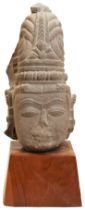 INDIAN STONE HEAD OF VISHNU 9TH/10TH CENTURY OR LATER  red sandstone carved of head of Vishnu