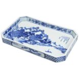 A LARGE BLUE AND WHITE RECTANGULAR DISH JIAQING SEAL MARK, 19TH / 20TH CENTURY painted in tones of