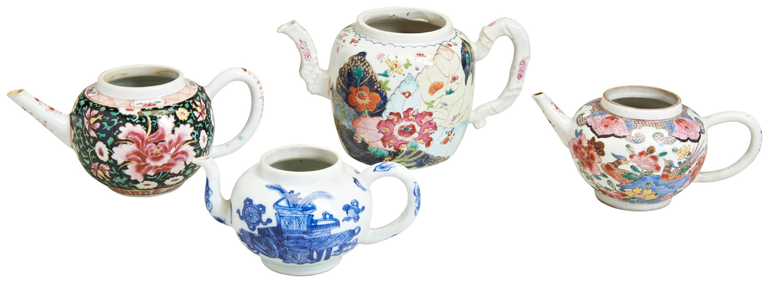 A CHINESE PORCELAIN FAMILLE ROSE BLACK GROUND TEAPOT, together with a Chinese porcelain famille rose