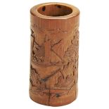 A FINE CARVED BAMBOO BRUSHPOT QING DYNASTY (1644-1911) shallow caving of the 'Ode to the Red Cliff'.