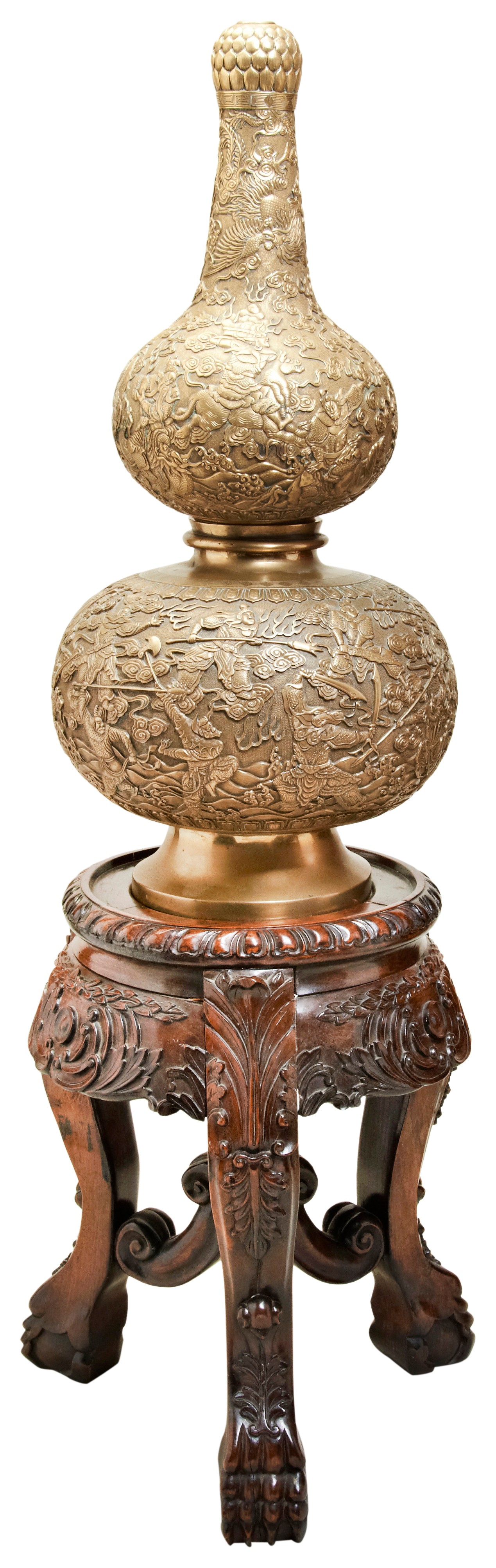 A FINE AND LARGE GILT-BRONZE DOUBLE-GOURD INCENSE BURNER  QING DYNASTY, 18TH / 19TH CENTURY 清