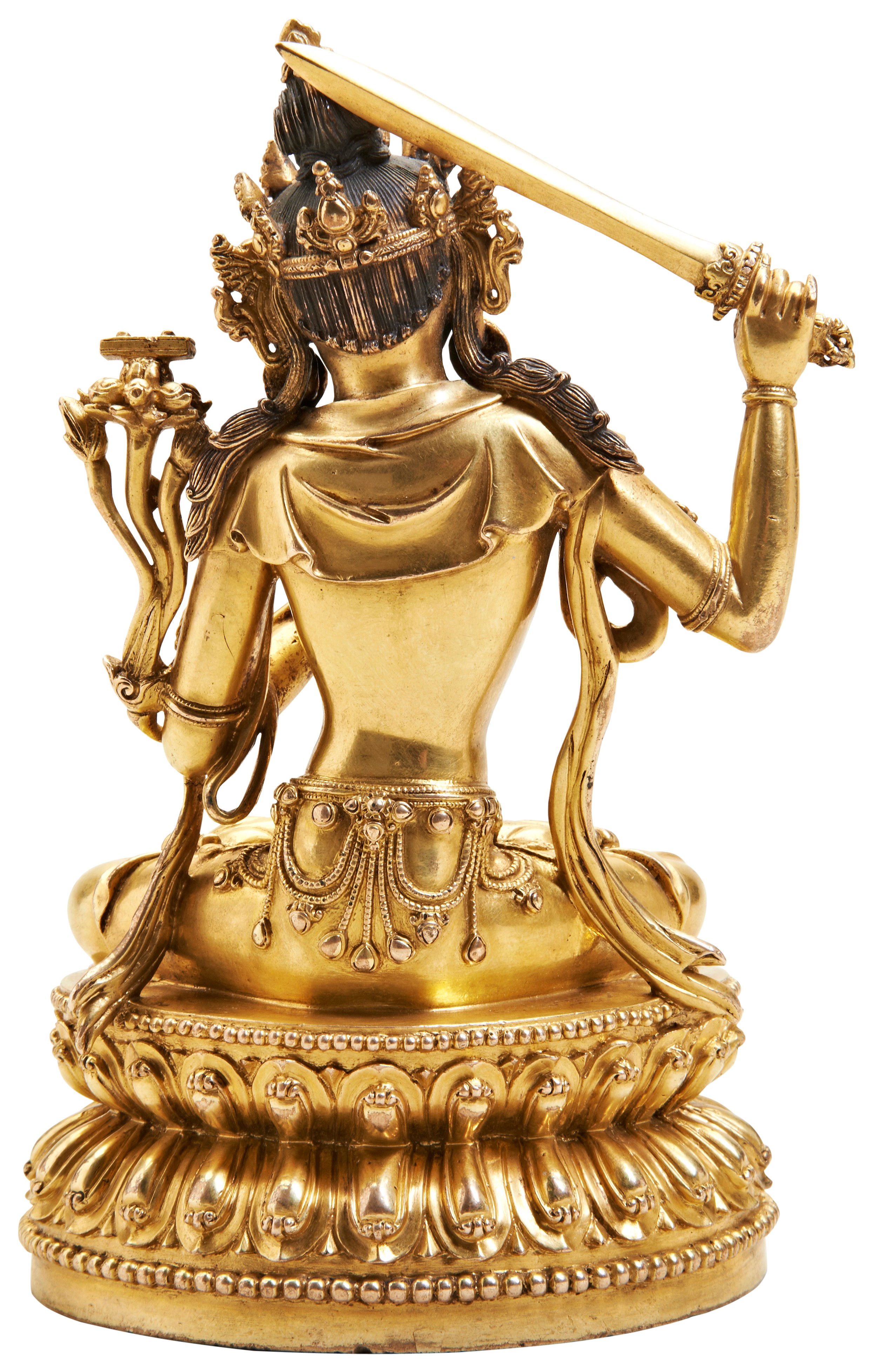 A FINE GILT BRONZE FIGURE OF MANJUSHRI YONGLE SIX CHARACTER MARK AND PROBABLY OF THE PERIOD  明 - Image 4 of 9
