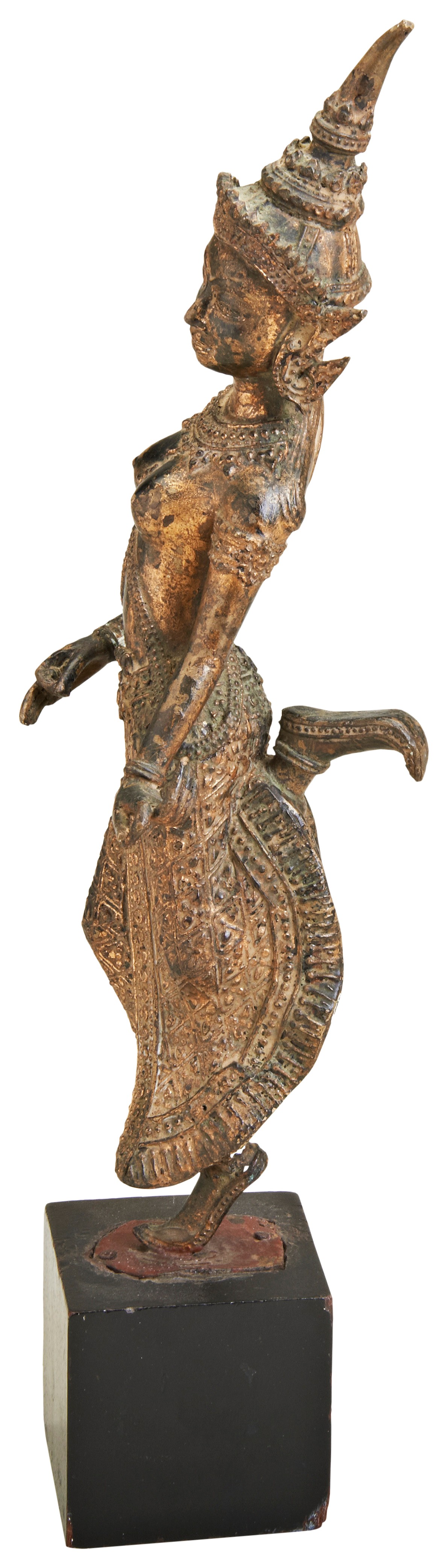 A GILT-BRONZE FIGURE OF A KHON DANCER THAILAND, LATE 19TH / EARLY 20TH CENTURY on a later wood stand - Bild 3 aus 3