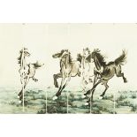 FOLLOWER OF XU BEIHONG (1895-1953); FOUR GALLOPING HORSES colour and ink on paper, six individual