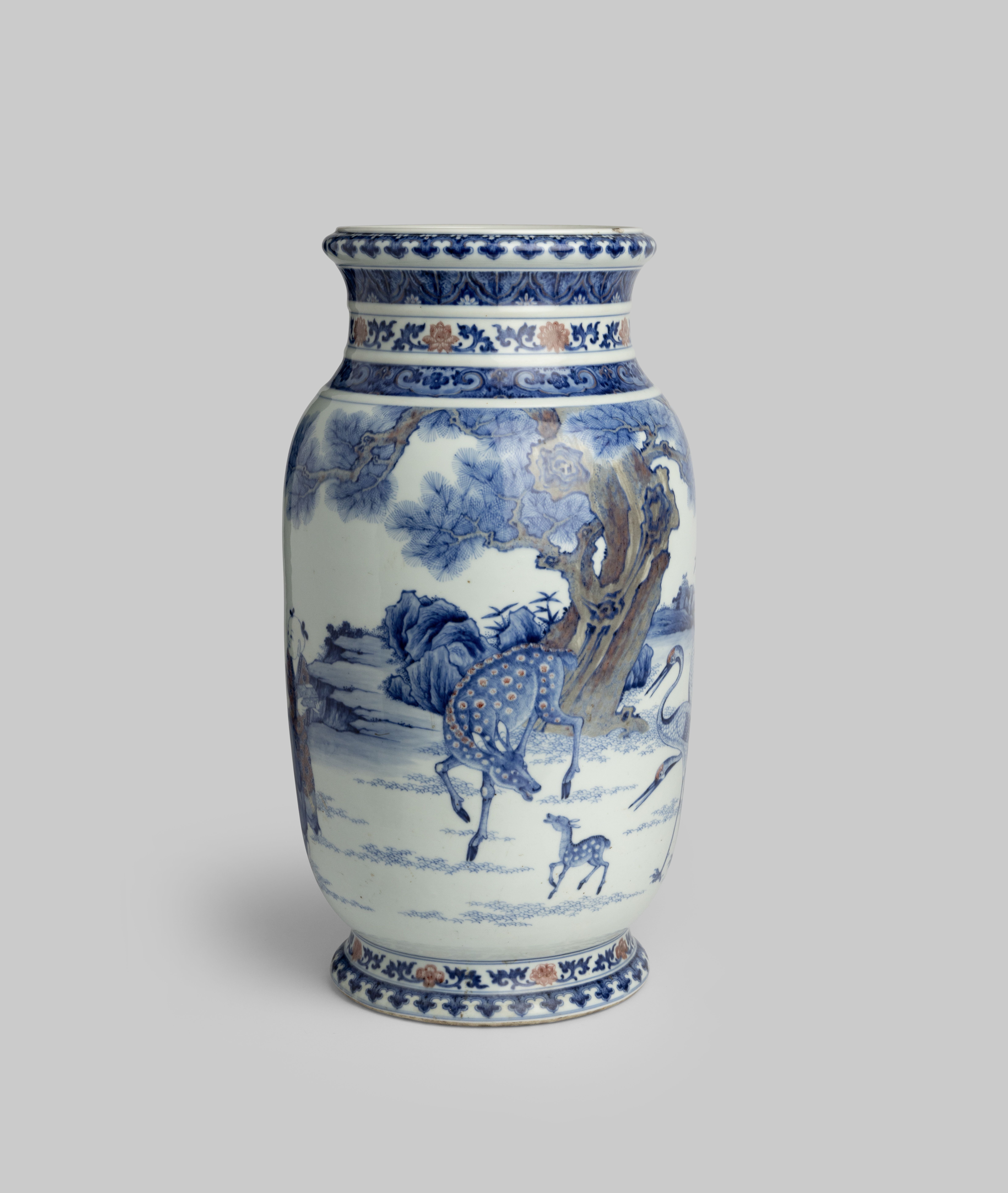 A LARGE AND RARE UNDERGLAZE BLUE AND COPPER-RED 'STAR GOD & DEER' LANTERN VASE YONGZHENG / - Image 12 of 12