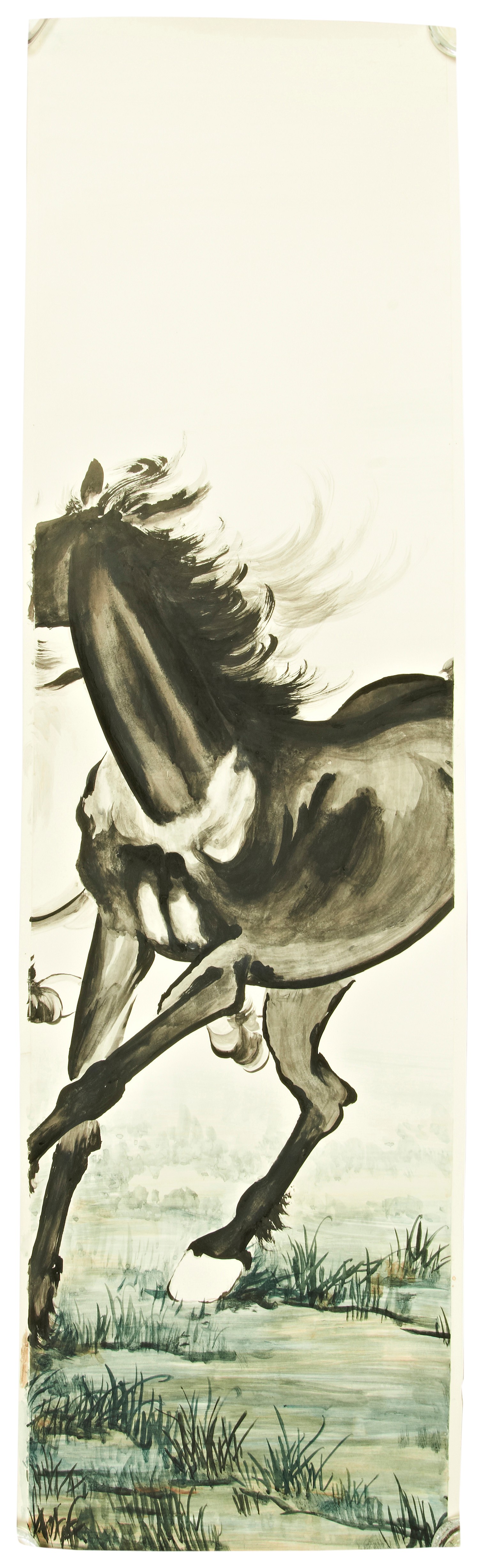 FOLLOWER OF XU BEIHONG (1895-1953); FOUR GALLOPING HORSES colour and ink on paper, six individual - Image 6 of 7