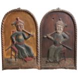 A PAIR OF SOUTH EAST ASIAN CARVED WOOD PANELS LATE 19TH / EARLY 20TH CENTURY each carved in high