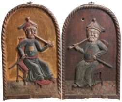 A PAIR OF SOUTH EAST ASIAN CARVED WOOD PANELS LATE 19TH / EARLY 20TH CENTURY each carved in high