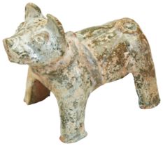 A CHINESE GREEN LEAD GLAZED STANDING FIGURE OF A DOG, HAN DYNASTY, 206BC-220AD the head looking
