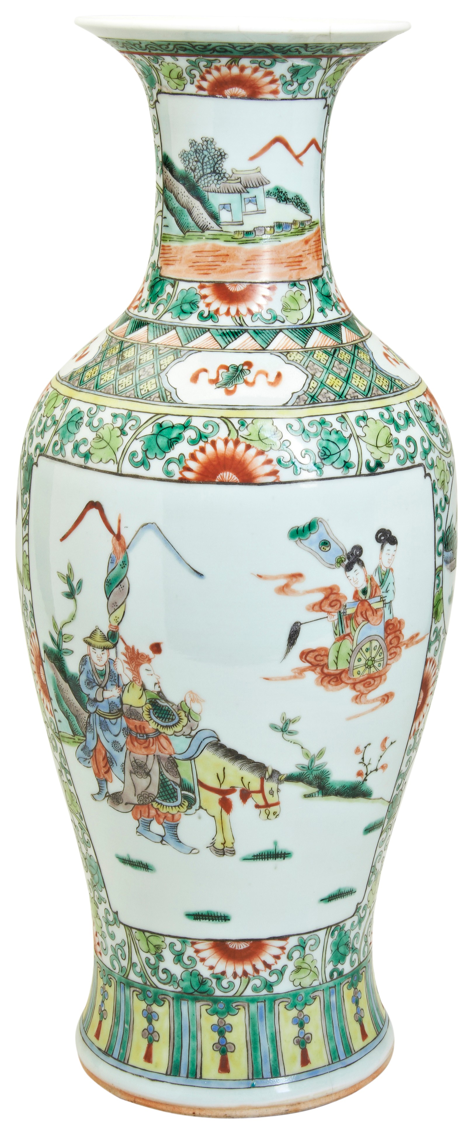 A LARGE FAMILLE VERTE BALUSTER VASE 19TH / 20TH CENTURY in the Kangxi style 59cm high