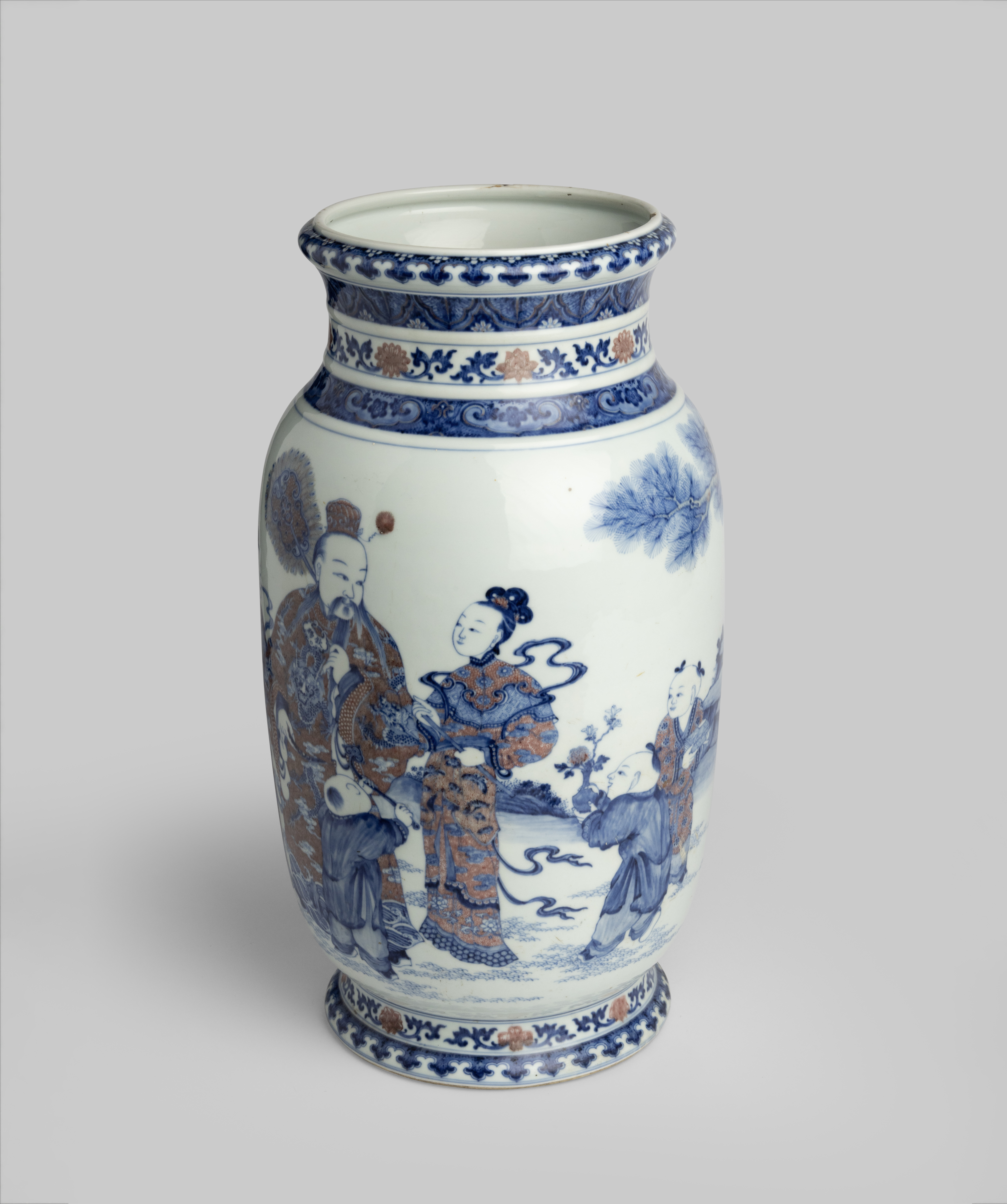 A LARGE AND RARE UNDERGLAZE BLUE AND COPPER-RED 'STAR GOD & DEER' LANTERN VASE YONGZHENG / - Image 5 of 12