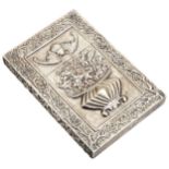 A CHINESE EXPORT SILVER CARD CASE CANTON, CIRCA 1900 decorated in relief with two scaly dragons to