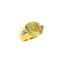 Pomellato Gold, Yellow Topaz, Green Garnet, Colored Diamond and Diamond Ring