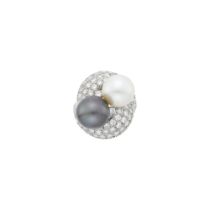 White Gold, Multicolored Cultured Pearl and Diamond Ring