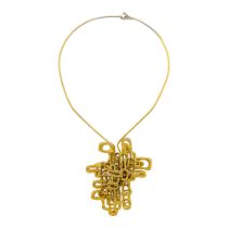 Ibram Lassaw Gilt-Bronze Abstract Pendant with Gold-Plated White Metal Torque Necklace
