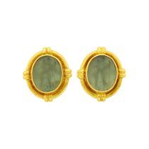Elizabeth Locke Pair of Hammered Gold and Venetian Green Glass Intaglio Earclips