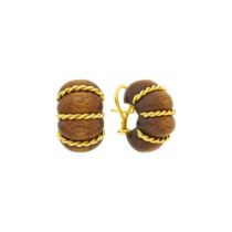 Seaman Schepps Pair of Gold and Wood 'Shrimp' Earrings