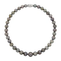 Tahitian Gray Cultured Pearl Necklace with White Gold and Diamond Clasp
