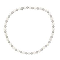 White Gold, Cultured Pearl and Diamond Necklace