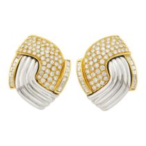 Pair of Two-Color Gold and Diamond Earrings