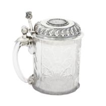 Danish Silver Mounted Etched Glass Tankard