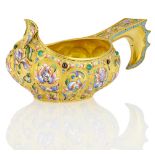 Russian Gem-Set Silver-Gilt and Cloisonné Enamel Kovsh