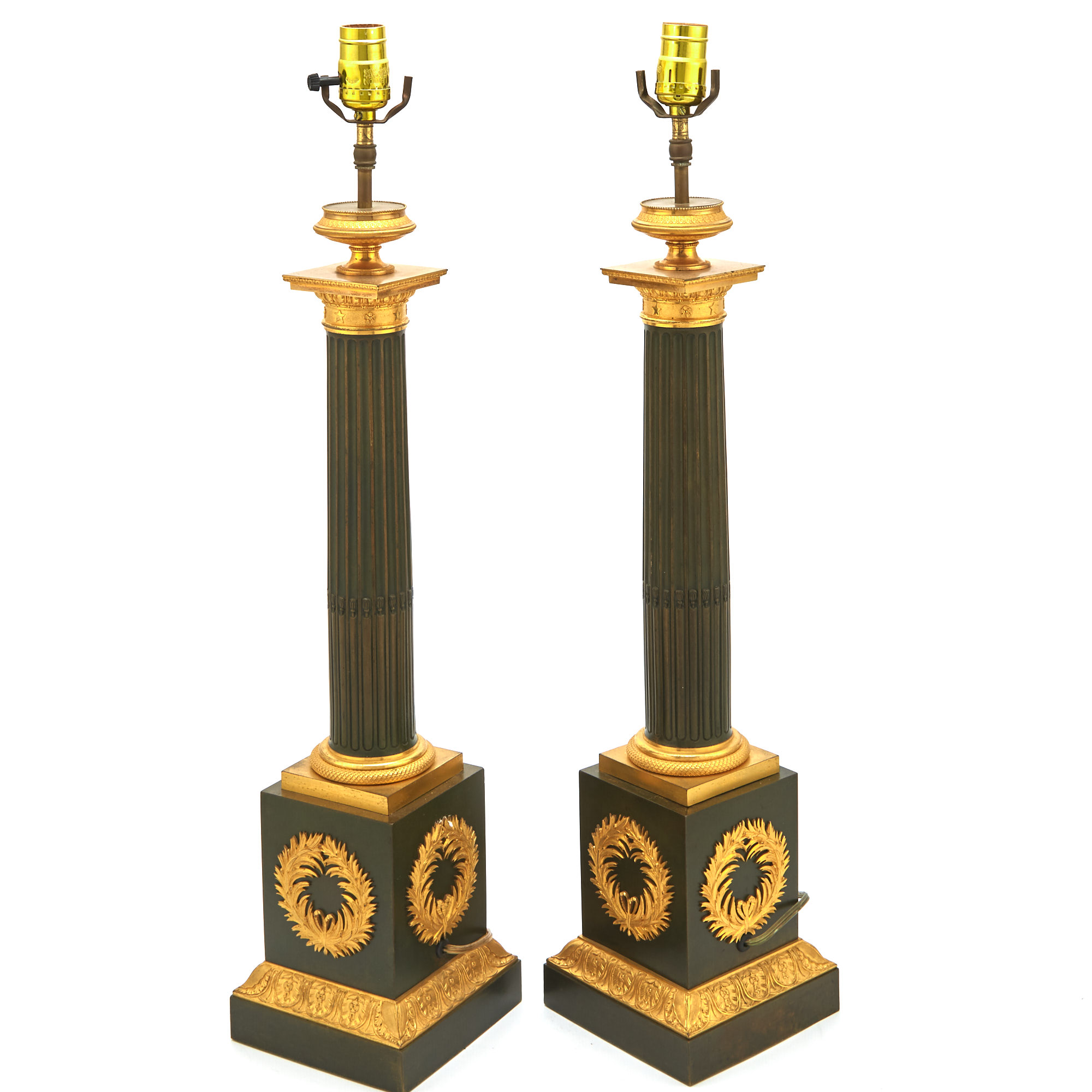 Pair of Restauration Patinated and Gilt-Bronze Carcel Lamps - Image 2 of 3