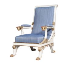 Continental Gray-Painted and Parcel-Gilt Large Armchair