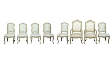 Set of Eight Rococo Style Painted Dining Chairs