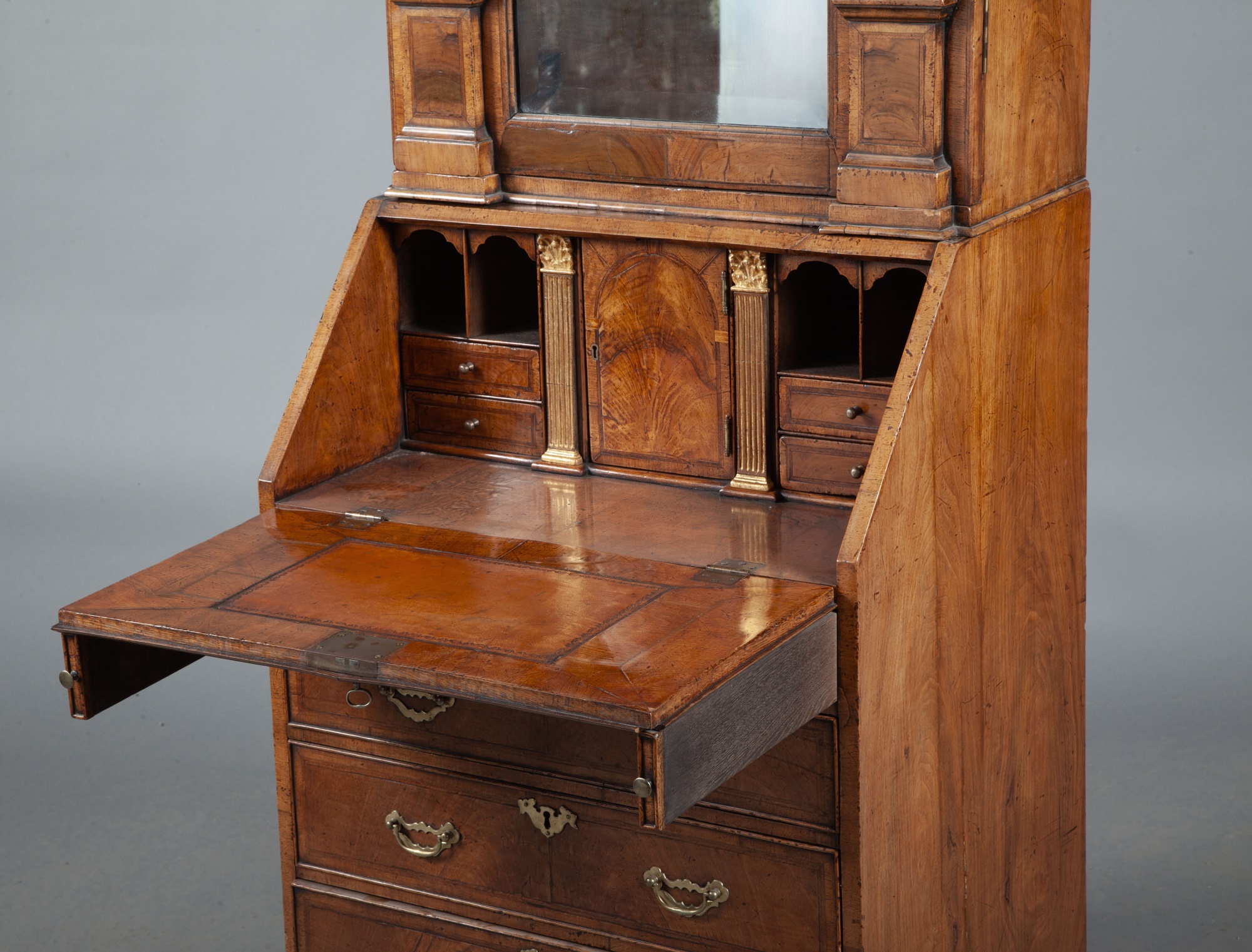 George II Style Walnut and Parcel-Gilt Bureau Cabinet - Image 5 of 16