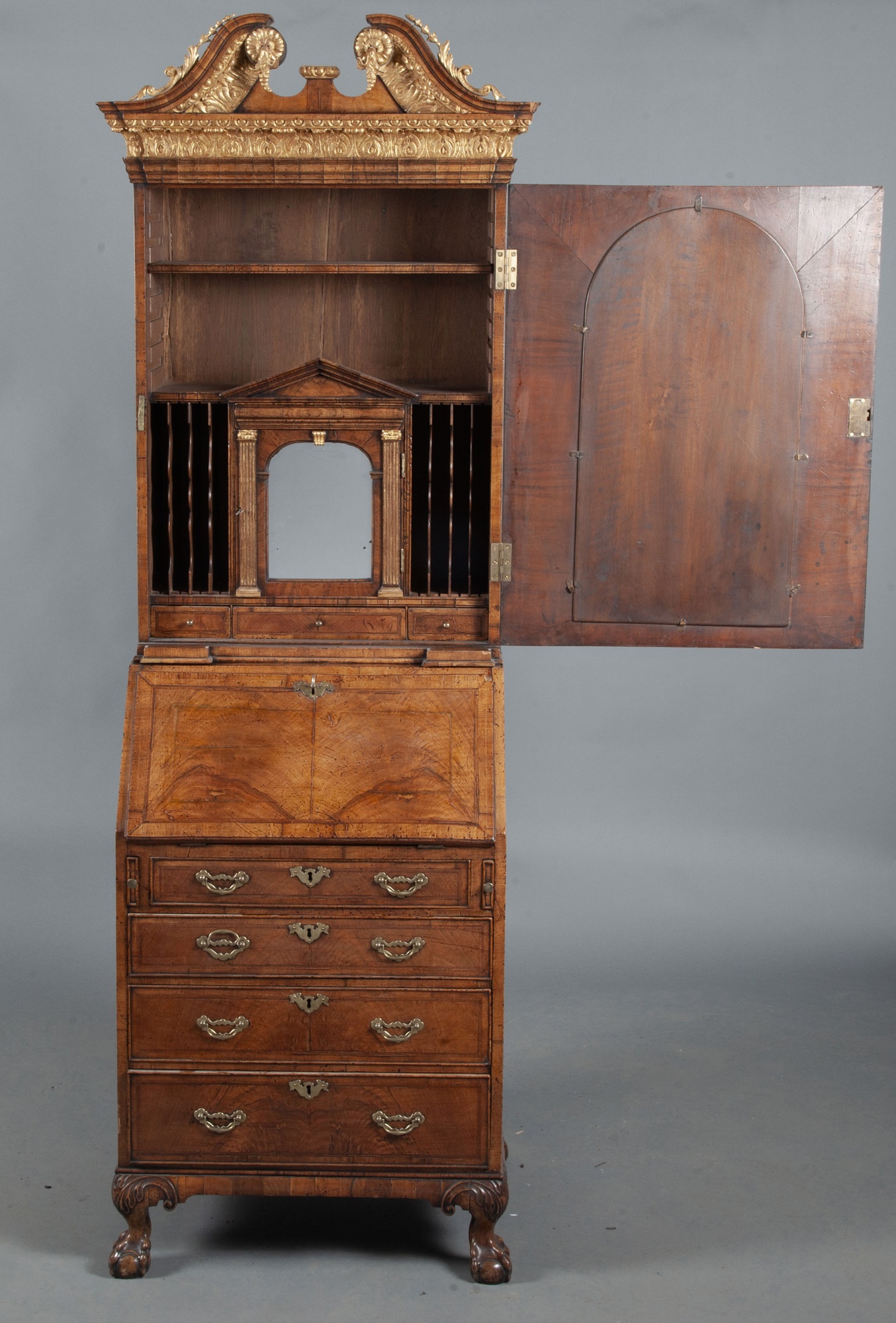 George II Style Walnut and Parcel-Gilt Bureau Cabinet - Image 6 of 16