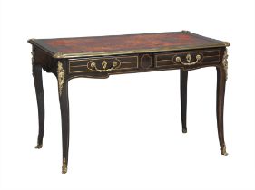 Louis XV Ormolu-Mounted and Brass-Inlaid Ebonized Bureau Plat