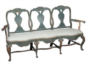 Rococo Blue-Painted Triple Chairback Settee