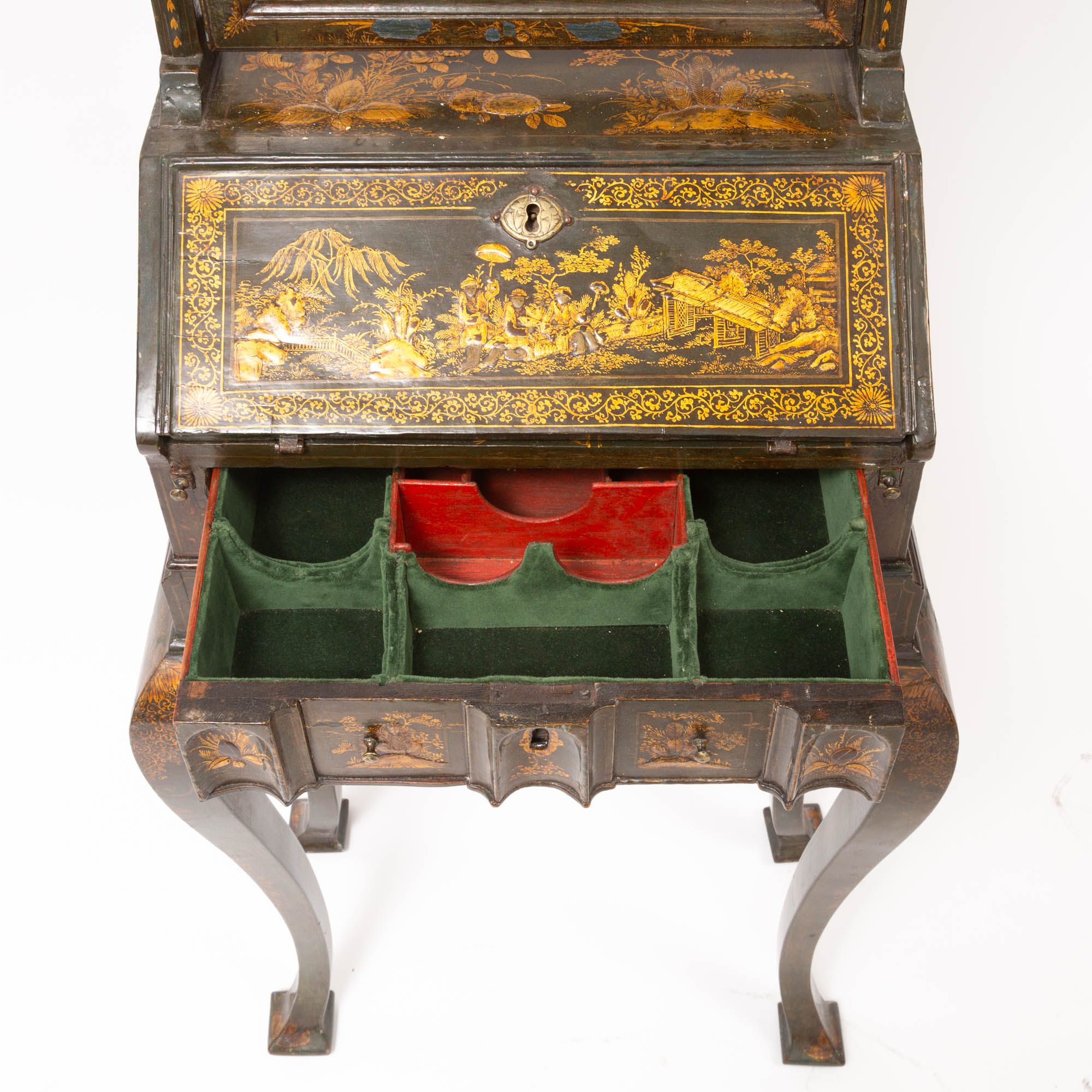 George I Green- and Gilt-Japanned Dressing-Bureau On-Stand, a 'Union Suite' - Image 6 of 12