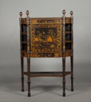 George III Black and Gilt-Japanned and Satinwood Secretaire Cabinet