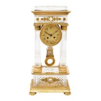 Empire Style Gilt-Bronze and Cut-Glass Portico Clock