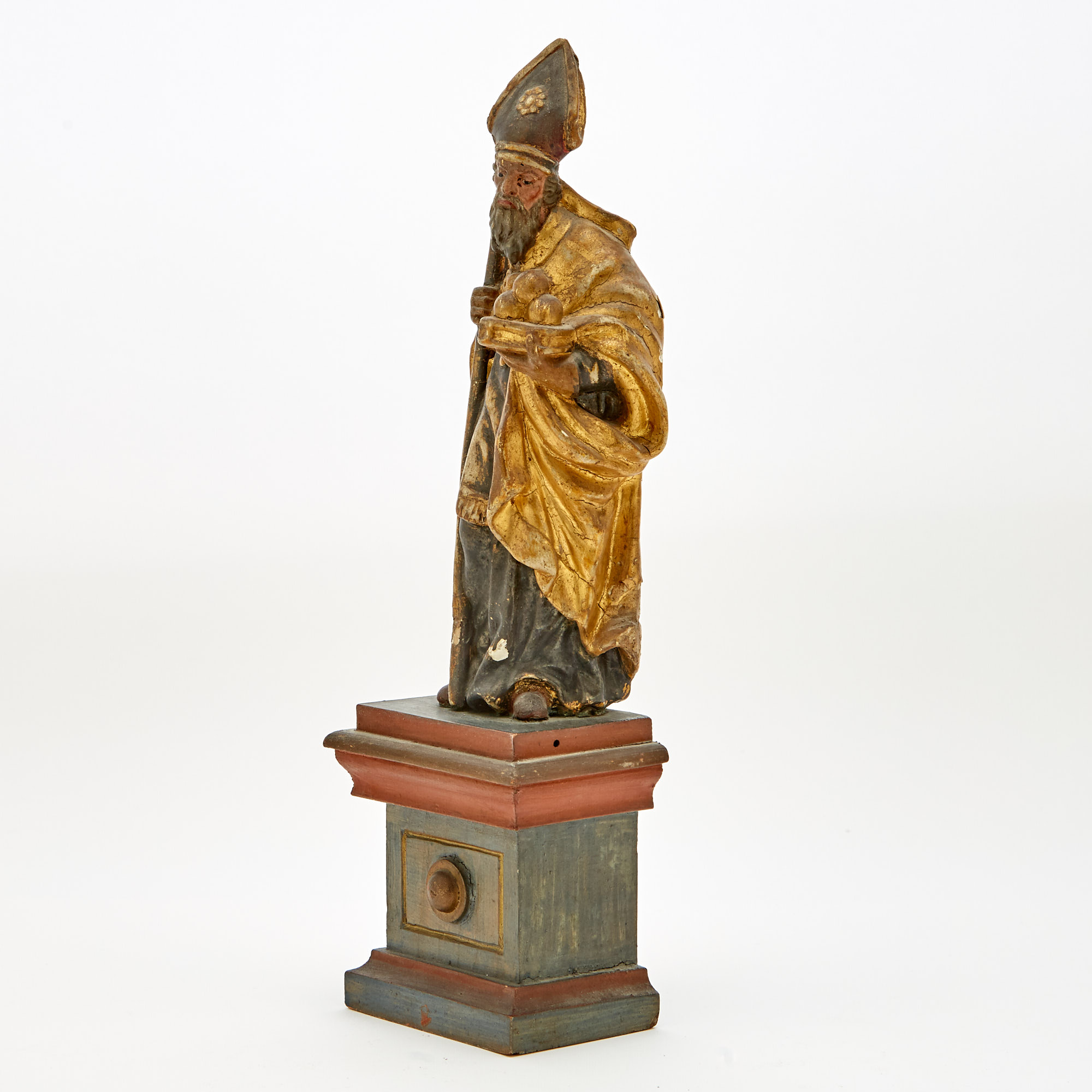 Continental Polychromed and Parcel-Gilt Carved Wood Figure of St. Nicholas - Image 2 of 3