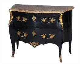 Louis XV Style Gilt-Metal Mounted Black Lacquer Commode